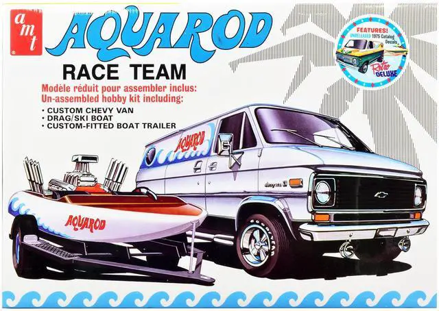 Alt view image 7 of 8 - Skill 2 Model Kit Chevrolet Custom Van with Drag/Ski Boat and Trailer "Aqua Rod Race Team" 1/25 Scale Model by AMT
