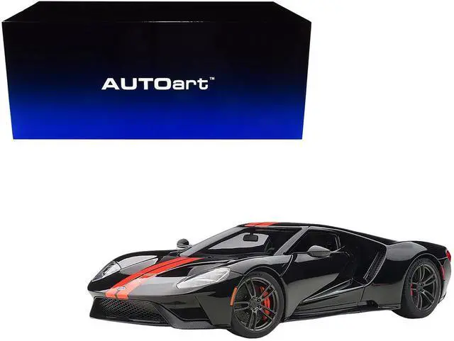 Alt view image 5 of 6 - 2017 Ford GT Shadow Black with Orange Stripes 1/18 Model Car by Autoart