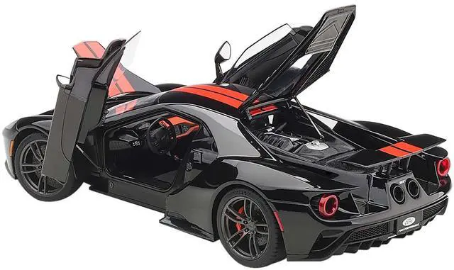 Alt view image 6 of 6 - 2017 Ford GT Shadow Black with Orange Stripes 1/18 Model Car by Autoart