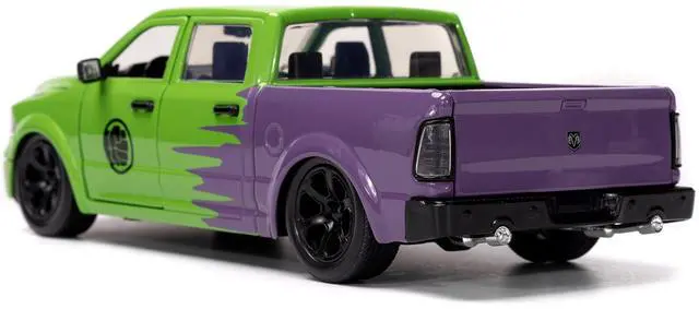 Alt view image 7 of 11 - 2014 RAM 1500 Pickup Truck Green and Purple and Hulk Diecast Figure "Marvel Avengers" 1/24 Diecast Model Car by Jada