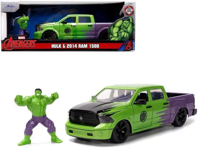 Alt view image 11 of 11 - 2014 RAM 1500 Pickup Truck Green and Purple and Hulk Diecast Figure "Marvel Avengers" 1/24 Diecast Model Car by Jada