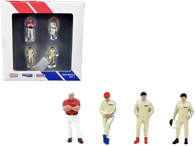 Alt view image 6 of 7 - "Race Drivers" 4 Piece Diecast Figure Set "BRE" for 1/64 Scale Models by Tarmac Works & American Diorama