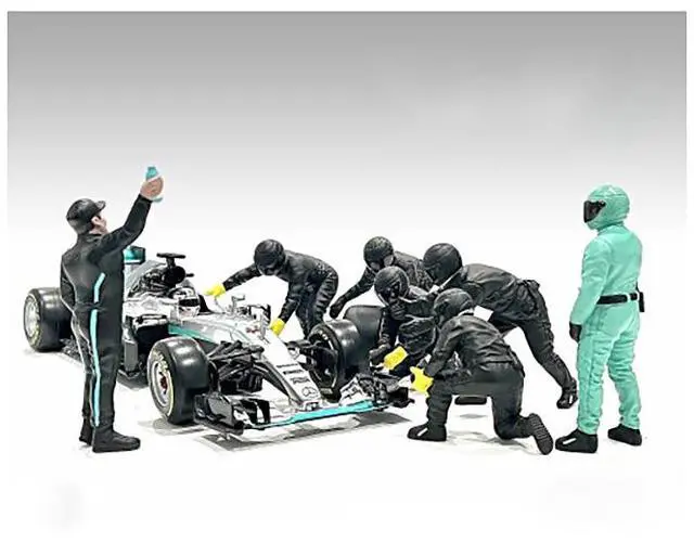 Alt view image 5 of 8 - Formula One F1 Pit Crew 7 Figure Set Team Black Release III for 1/43 Scale Models by American Diorama