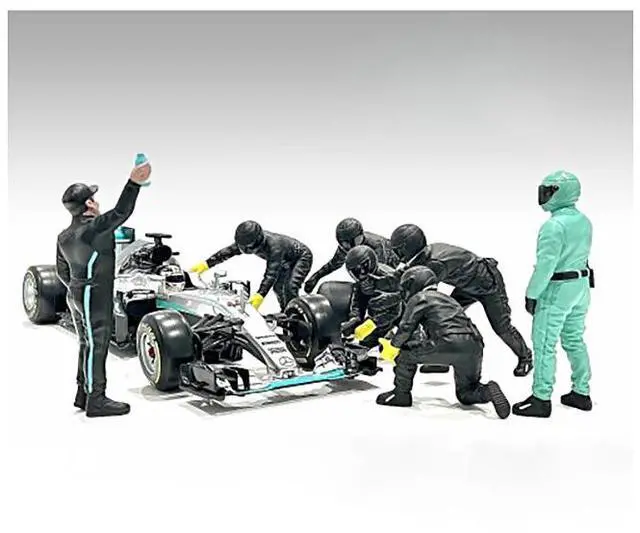 Alt view image 5 of 8 - Formula One F1 Pit Crew 7 Figure Set Team Black Release III for 1/18 Scale Models by American Diorama