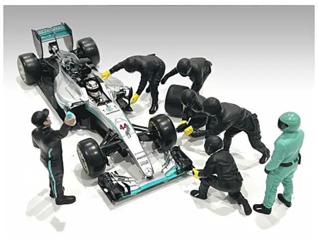Alt view image 6 of 8 - Formula One F1 Pit Crew 7 Figure Set Team Black Release III for 1/18 Scale Models by American Diorama