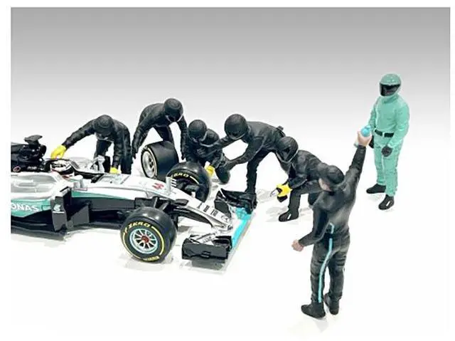 Alt view image 7 of 8 - Formula One F1 Pit Crew 7 Figure Set Team Black Release III for 1/18 Scale Models by American Diorama
