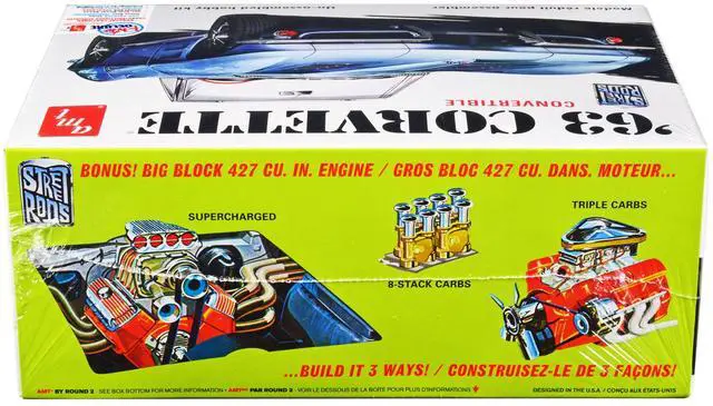 Alt view image 6 of 8 - Skill 2 Model Kit 1963 Chevrolet Corvette Convertible 3-in-1 Kit 1/25 Scale Model by AMT