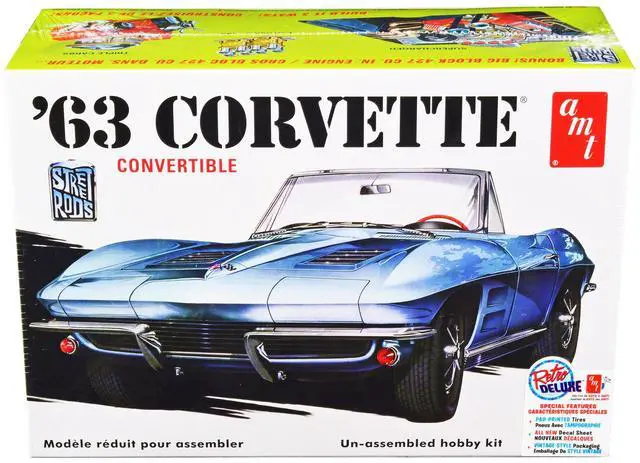 Alt view image 7 of 8 - Skill 2 Model Kit 1963 Chevrolet Corvette Convertible 3-in-1 Kit 1/25 Scale Model by AMT