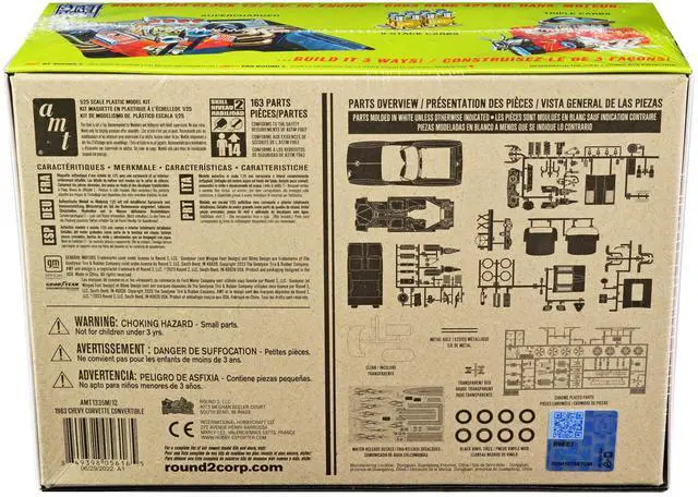 Alt view image 8 of 8 - Skill 2 Model Kit 1963 Chevrolet Corvette Convertible 3-in-1 Kit 1/25 Scale Model by AMT
