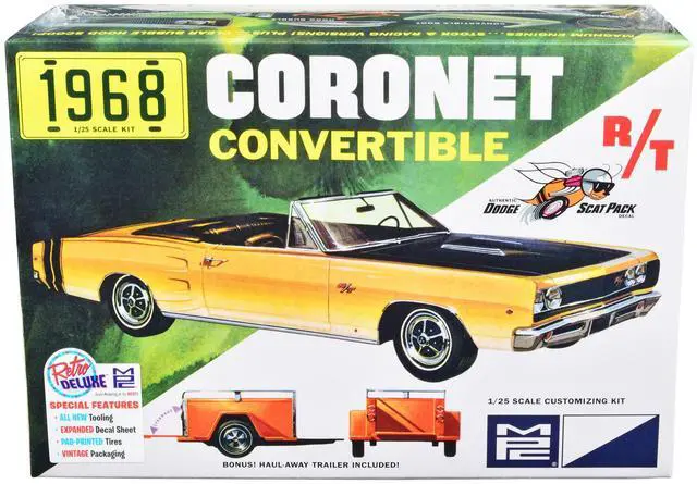 Alt view image 7 of 8 - Skill 2 Model Kit 1968 Dodge Coronet R/T Convertible with Haul-Away Trailer 1/25 Scale Model by MPC