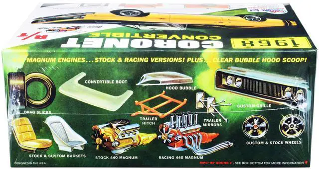 Alt view image 6 of 8 - Skill 2 Model Kit 1968 Dodge Coronet R/T Convertible with Haul-Away Trailer 1/25 Scale Model by MPC