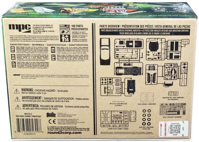 Alt view image 8 of 8 - Skill 2 Model Kit 1968 Dodge Coronet R/T Convertible with Haul-Away Trailer 1/25 Scale Model by MPC
