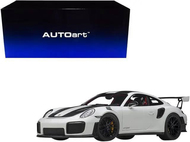 Alt view image 7 of 10 - Porsche 911 (991.2) GT2 RS Weissach Package White with Carbon Stripes 1/18 Model Car by Autoart
