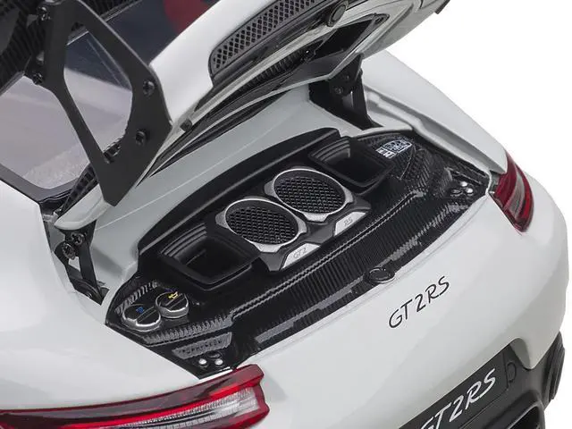 Alt view image 8 of 10 - Porsche 911 (991.2) GT2 RS Weissach Package White with Carbon Stripes 1/18 Model Car by Autoart