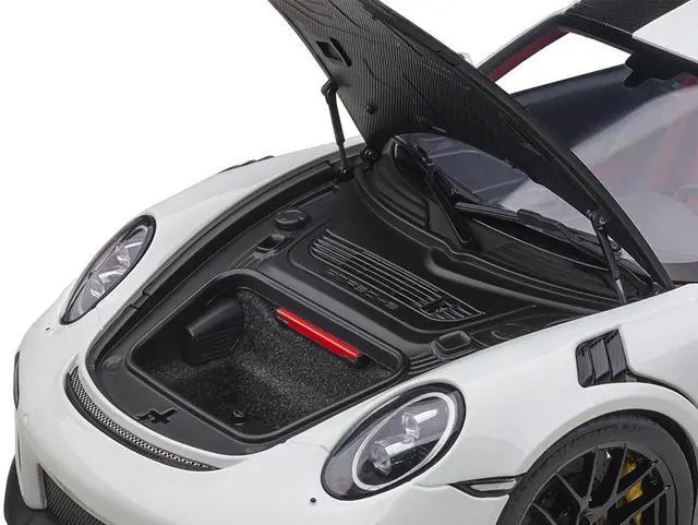 Alt view image 9 of 10 - Porsche 911 (991.2) GT2 RS Weissach Package White with Carbon Stripes 1/18 Model Car by Autoart