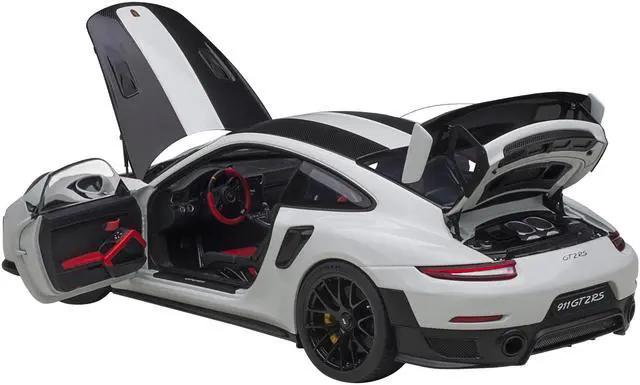 Alt view image 10 of 10 - Porsche 911 (991.2) GT2 RS Weissach Package White with Carbon Stripes 1/18 Model Car by Autoart