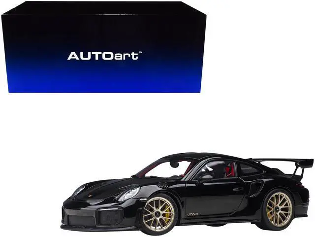 Alt view image 7 of 11 - Porsche 911 (991.2) GT2 RS Weissach Package Black with Carbon Stripes 1/18 Model Car by Autoart