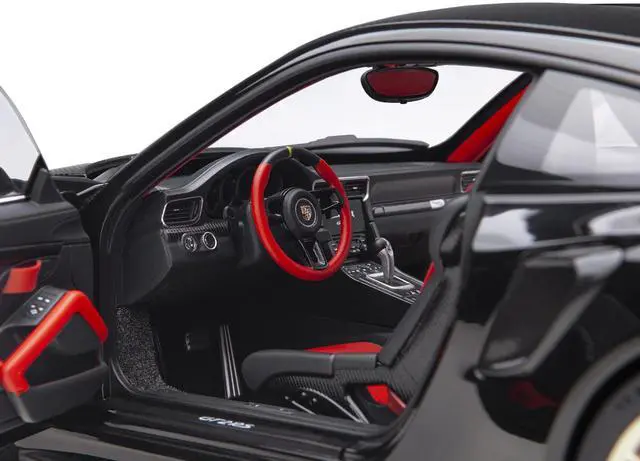 Alt view image 9 of 11 - Porsche 911 (991.2) GT2 RS Weissach Package Black with Carbon Stripes 1/18 Model Car by Autoart