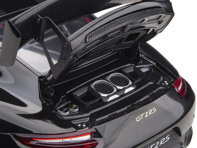 Alt view image 11 of 11 - Porsche 911 (991.2) GT2 RS Weissach Package Black with Carbon Stripes 1/18 Model Car by Autoart