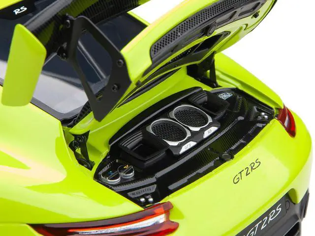Alt view image 9 of 11 - Porsche 911 (991.2) GT2 RS Weissach Package Acid Green with Carbon Stripes 1/18 Model Car by Autoart