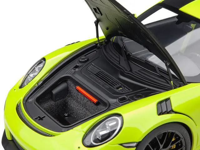 Alt view image 11 of 11 - Porsche 911 (991.2) GT2 RS Weissach Package Acid Green with Carbon Stripes 1/18 Model Car by Autoart