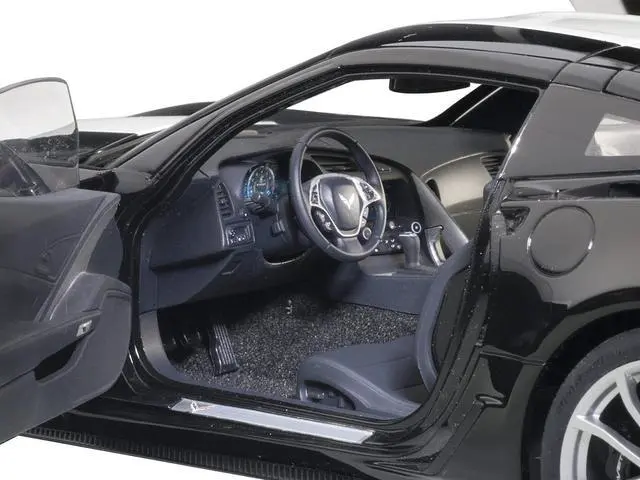 Alt view image 6 of 7 - 2017 Chevrolet Corvette C7 Grand Sport Black with White Stripe and Yellow Fender Hash Marks 1/18 Model Car by Autoart