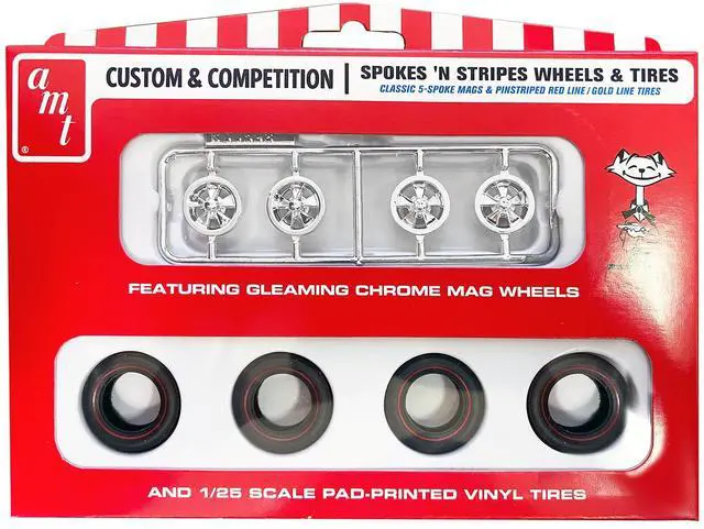 Alt view image 4 of 4 - Skill 2 Model Kit "Spokes 'N Stripes" Wheels and Tires Set of 4 Pieces 1/25 Scale Model by AMT