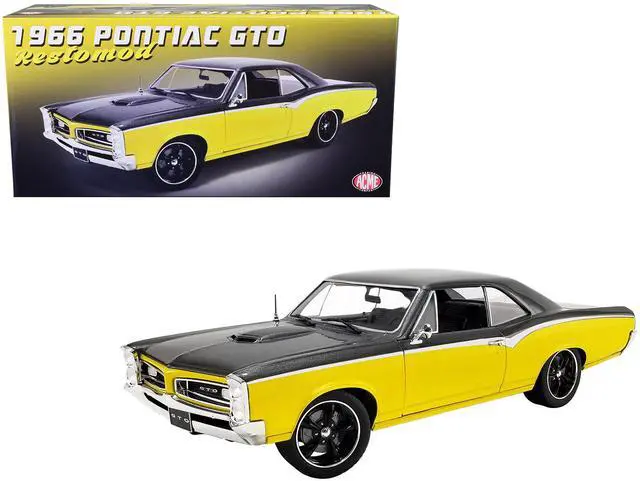 Alt view image 8 of 8 - 1966 Pontiac GTO "Restomod" Yellow and Dark Gray Metallic Limited Edition to 480 pieces Worldwide 1/18 Diecast Model Car by ACME