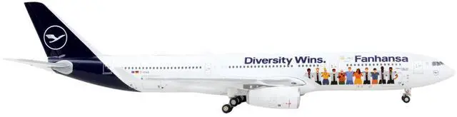 Alt view image 4 of 6 - Airbus A330-300 Commercial Aircraft "Lufthansa - Fanhansa Diversity Wins" White w/Blue 1/400 Diecast Model Airplane GeminiJets