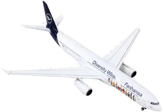 Alt view image 5 of 6 - Airbus A330-300 Commercial Aircraft "Lufthansa - Fanhansa Diversity Wins" White w/Blue 1/400 Diecast Model Airplane GeminiJets