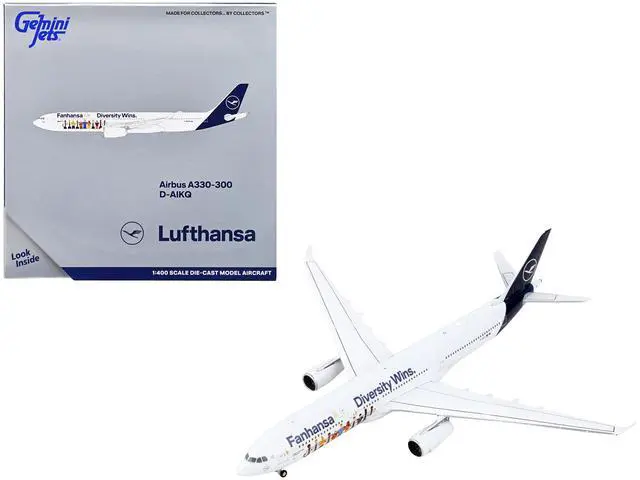 Alt view image 6 of 6 - Airbus A330-300 Commercial Aircraft "Lufthansa - Fanhansa Diversity Wins" White w/Blue 1/400 Diecast Model Airplane GeminiJets