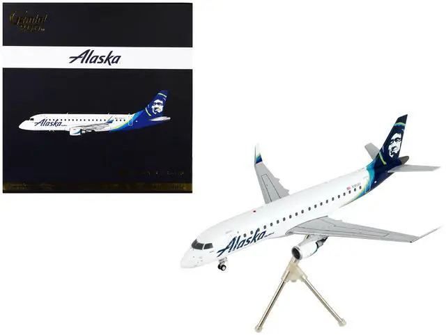 Alt view image 6 of 6 - Embraer ERJ-175 Commercial Aircraft "Alaska Airlines" White w/Blue Tail "Gemini 200" 1/200 Diecast Model Airplane by GeminiJets
