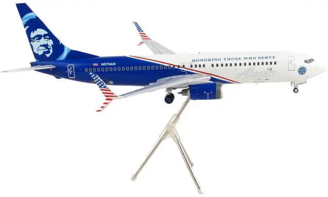Alt view image 5 of 6 - Boeing 737-800 Commercial Aircraft "Alaska Airlines" White and Blue 1/200 Diecast Model Airplane by GeminiJets