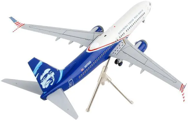 Alt view image 4 of 6 - Boeing 737-800 Commercial Aircraft "Alaska Airlines" White and Blue 1/200 Diecast Model Airplane by GeminiJets