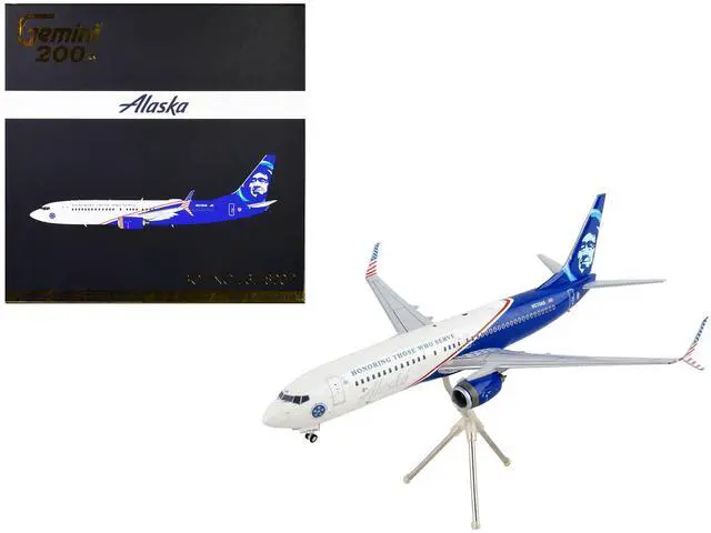 Alt view image 6 of 6 - Boeing 737-800 Commercial Aircraft "Alaska Airlines" White and Blue 1/200 Diecast Model Airplane by GeminiJets