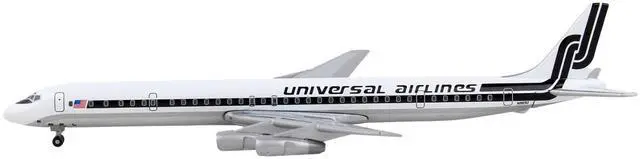 Alt view image 4 of 5 - Douglas DC-8-61 Commercial Aircraft "Universal Airlines" White with Black Stripes 1/400 Diecast Model Airplane by GeminiJets