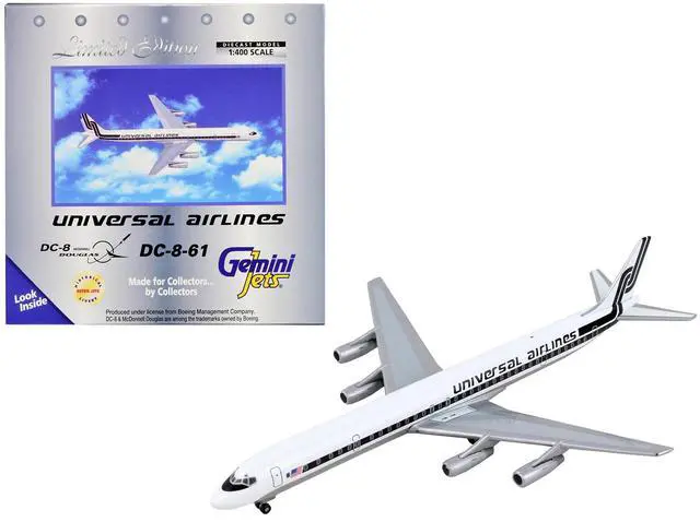 Alt view image 5 of 5 - Douglas DC-8-61 Commercial Aircraft "Universal Airlines" White with Black Stripes 1/400 Diecast Model Airplane by GeminiJets