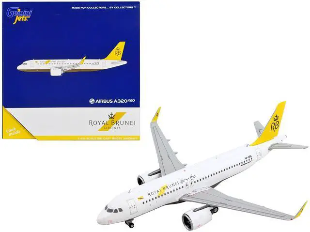 Alt view image 5 of 5 - Airbus A320neo Commercial Aircraft "Royal Brunei Airlines" White with Yellow Tail 1/400 Diecast Model Airplane by GeminiJets