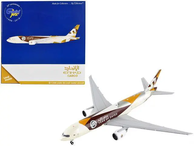 Alt view image 5 of 5 - Boeing 777F Commercial Aircraft "Etihad Cargo - Year of Zayed" White with Graphics 1/400 Diecast Model Airplane by GeminiJets