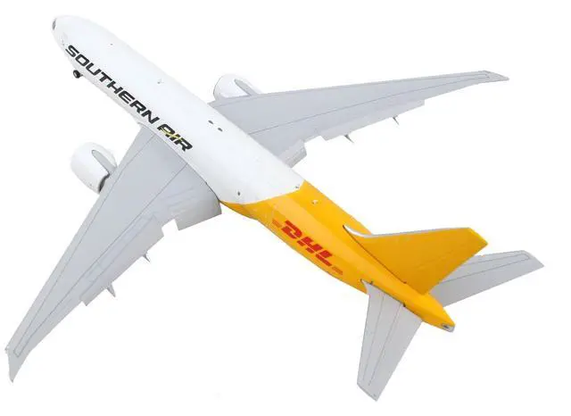 Alt view image 6 of 8 - Boeing 777F Commercial Aircraft with Flaps Down "Southern Air - DHL" White and Yellow 1/400 Diecast Model Airplane by GeminiJets