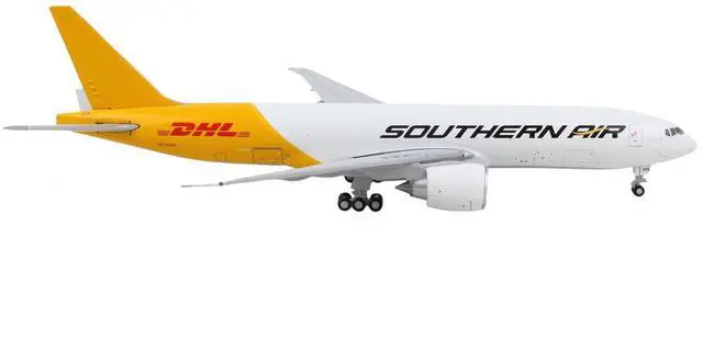 Alt view image 4 of 6 - Boeing 777F Commercial Aircraft "Southern Air - DHL" White and Yellow 1/400 Diecast Model Airplane by GeminiJets