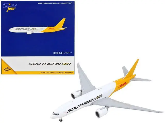 Alt view image 6 of 6 - Boeing 777F Commercial Aircraft "Southern Air - DHL" White and Yellow 1/400 Diecast Model Airplane by GeminiJets