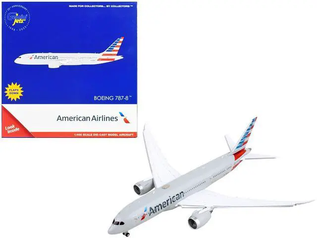 Alt view image 8 of 8 - Boeing 787-8 Commercial Aircraft w/Flaps Down "American Airlines" Gray w/Striped Tail 1/400 Diecast Model Airplane by GeminiJets