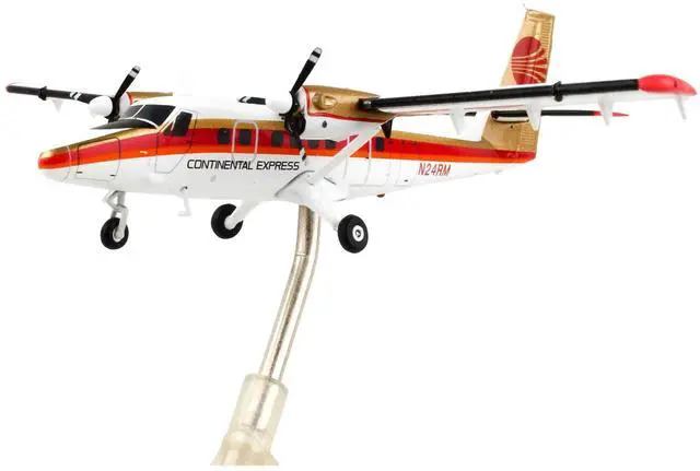 Alt view image 5 of 6 - De Havilland DHC-6-300 Commercial Aircraft White with Red Stripes and Gold Tail 1/200 Diecast Model Airplane by GeminiJets