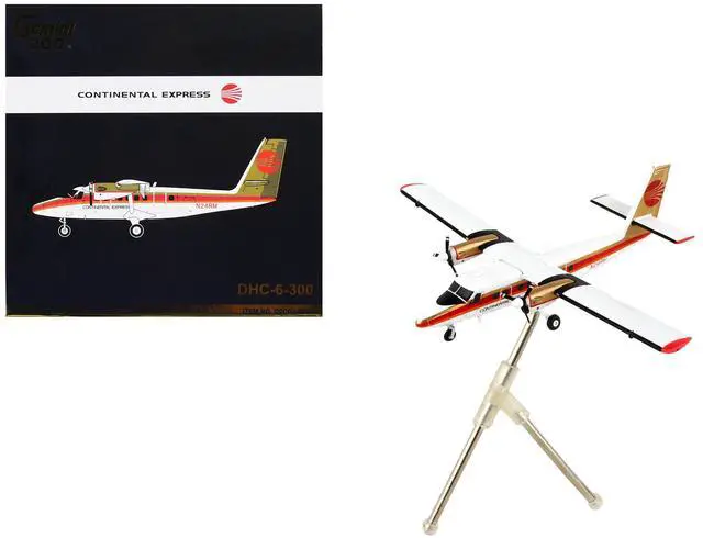Alt view image 6 of 6 - De Havilland DHC-6-300 Commercial Aircraft White with Red Stripes and Gold Tail 1/200 Diecast Model Airplane by GeminiJets