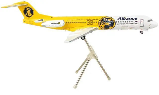 Alt view image 4 of 5 - Fokker F100 Commercial Aircraft Alliance Airlines White & Yellow "Gemini 200" Series 1/200 Diecast Model Airplane by GeminiJets