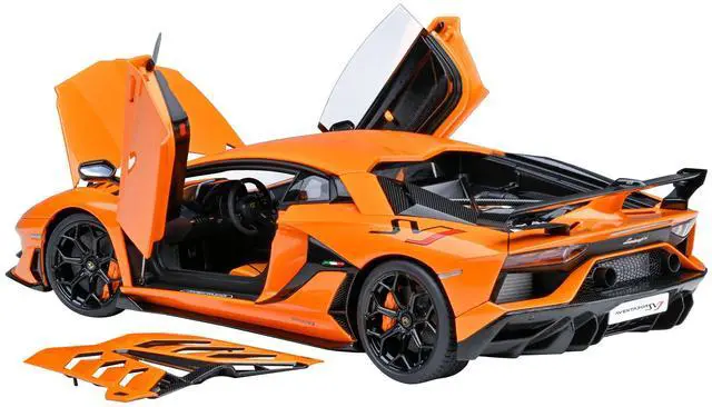 Alt view image 8 of 10 - Lamborghini Aventador SVJ Arancio Atlas Pearl Orange 1/18 Model Car by Autoart