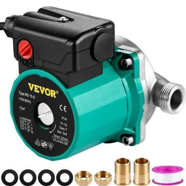 Alt view image 2 of 4 - VEVOR Hot Water Recirculating Pump, 93W 110V Water Circulator Pump, Automatic Start Circulating Pump NPT 3/4" w/Brass Fittings, Stainless Steel Head, 3 Speed Control for Electric Water Heater System