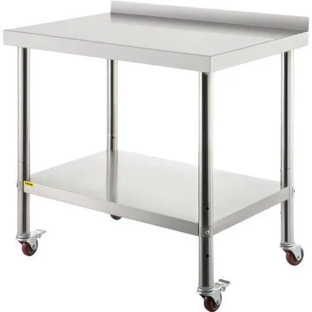 Alt view image 2 of 3 - VEVOR Stainless Steel Prep Table, 30 x 24 x 35 Inch, 440lbs Load Capacity Heavy Duty Metal Worktable with Backsplash Adjustable Undershelf & 4 Casters, Commercial Workstation for Kitchen Restaurant