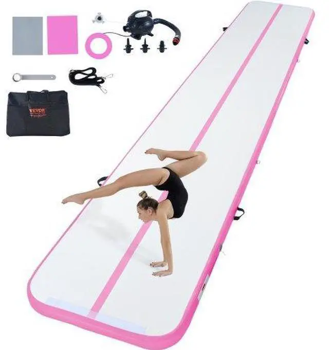 Main image of VEVOR Gymnastics Air Mat, 4 inch Thickness Inflatable Gymnastics Tumbling Mat, Tumble Track with Electric Pump, Training Mats for Home Use/Gym/Yoga/Cheerleading/Beach/Park/Water, 20 ft, Pink